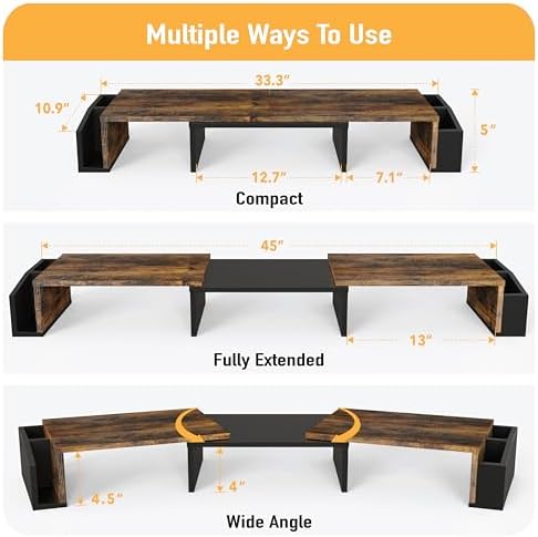 Simple Houseware Desk Dual Monitor Stand Riser with Drawer, Rustic Brown