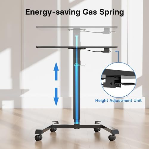 BONTEC Mobile Standing Desk Adjustable Height,Rolling Laptop Cart with Hook (Pack of 2)
