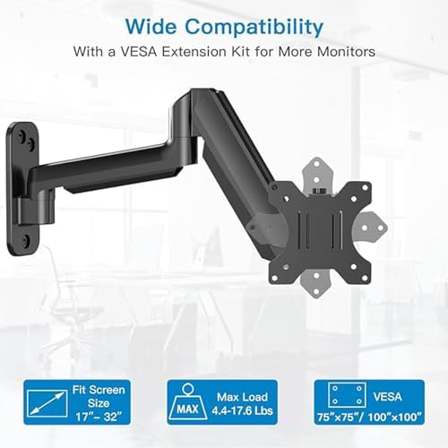 HUANUO Single Monitor Wall Mount for 13 to 32 Inch Computer Screen, Gaming Monitor Wall Mount Arm Holds up to 17.6lbs, Height Adjustable Full Motion Wall Monitor Mount-VESA Mount 75x75,100x100