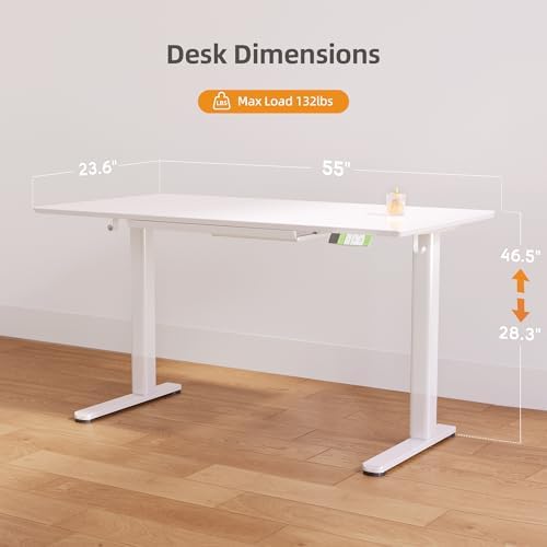 Claiks Glass Standing Desk with Drawers 55x24 Inch Super White