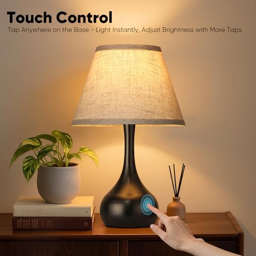 Touch Table Lamp for Bedroom 1Pack, 3-Way Dimmable Bedside Lamp for Nightstand, Farmhouse Metal Desk Lamp with Linen Shade for Living Room, Kids Reading, Dorm, Home Office Decor, Bulb Included