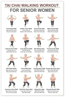 Women Tai Chi Walking Workout Chart Tai Chi Walking Seniors Seniors Exercises for Exercise Canvas Poster Bedroom Decor Room Decor Unframe 24x36inch