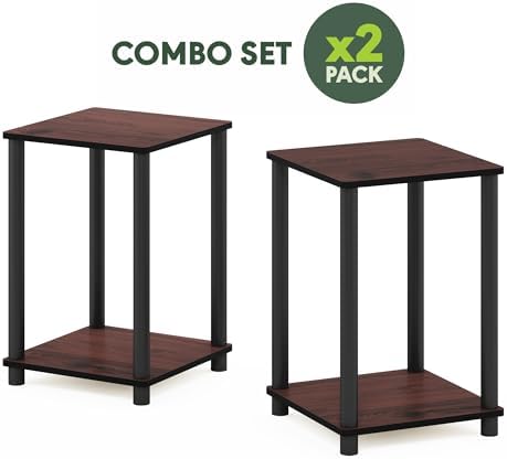 Furinno Turn-N-Tube Night Stand Set of 2, 2-Tier Nightstand, Dark Cherry