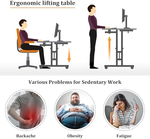 Enayplon Small Standing Desk with Wheels, Mobile Stand Up Desk, Portable Standing Table on Wheels for Walking Pad, Rolling Computer Desk Adjustable Height, Tall Table