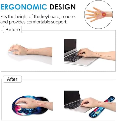 Keyboard Wrist Rest and Mouse Pad Wrist Support Set with Coaster,Comfortable for Easy Typing,Pain Relief,Memory Foam Keyboard Pad Set for Laptop Mac,Forest Wolf