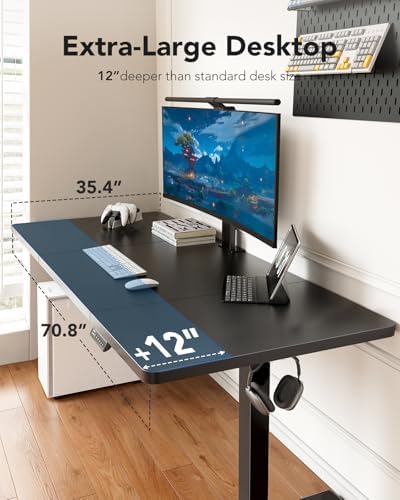 HUANUO 71 x 35 Inch Large Electric Standing Desk, Brushless Motor, Black