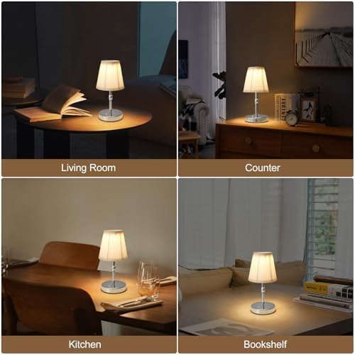 3000 mah Battery lamp,5W LED Small Touch Lamps,3 Color Temperature Dimmable Rechargeable Lamp,Cordless Lamp for Kitchen,Mini Lamps for Small Spaces (Chrome,2 Pack)