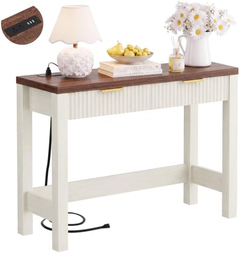 Cyclysio 39" Console Table with Charging Station & 2 Fluted Drawers