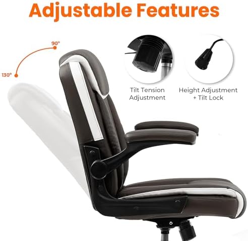 NEO CHAIR PU Leather Office Desk Chair with Adjustable Arms, Warm Brown