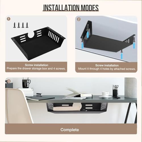 2 Pack Under Desk Shelf-Metal -Black Under Shelf Storage for Office Tables & Workstations（13Inch）