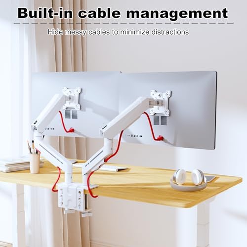 THEARK Dual Monitor Stand for Desk - Dual Monitor Mount for 17-32 Inch Screens,Height Adjustable Dual Monitor Arm Desk Mount with Clamp and Grommet Base,75x75/100x100mm VESA Mount,Max 19.8 lbs,White