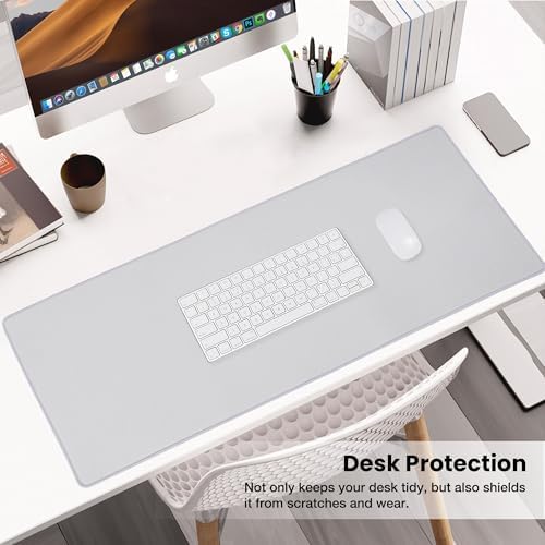 ALOANES Silvery Waterproof Desk Mat, Large Mouse Pad with Extended Mouse Mat, with Anti Slip Base, Stitched Edge, Grain Jacquard Surface, Perfect for Gamer, Office & Home, 11.81''x31.50''x0.12''
