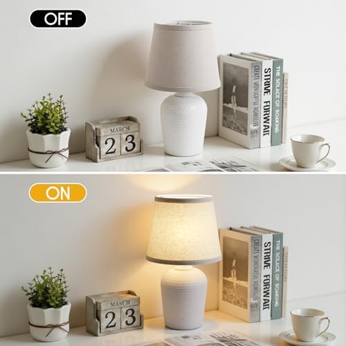 16’’ Small Table Lamps Set of 2 for Bedroom, Nightstand Lamp Beige & White
