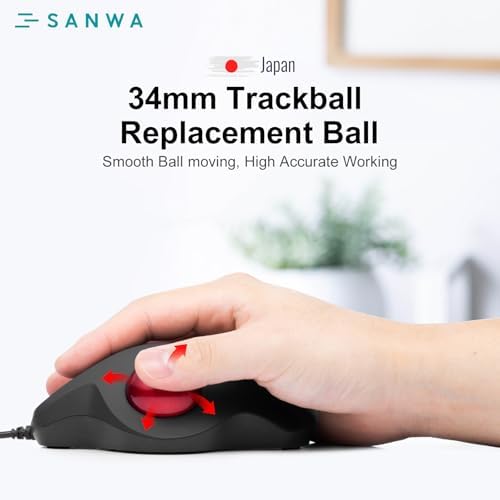 SANWA 34mm/1.34in Trackball, Replacement Ball for Logitech m575, m570, MX Ergo, Perixx, Kensington, and Other Compatible Trackball Mouse, Glossy Black + Red, Set of 2