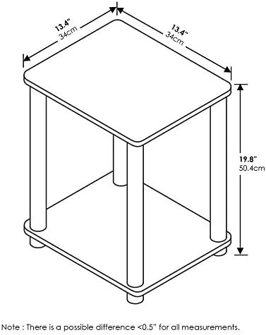 Furinno Modern Toolless 2-Tier Square Side Table, Open Shelf, Grey Oak