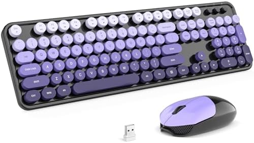 MOFII Wireless Keyboard and Mouse Combo, Full Size 2.4G Plug and Play Typewriter Retro Round Computer Keyboard and Mouse Set for Windows, Computer, Desktop, PC, Notebook - (Black Purple Gradient)