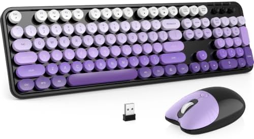 MOFII Wireless Keyboard and Mouse Combo, 2.4 GHz Full-Size Retro Round Keyboard and Mouse, Plug and Play, 8 Multimedia & Shortcut Keys for Mac, Windows, Laptop/Desktop/PC - Black Purple Gradient