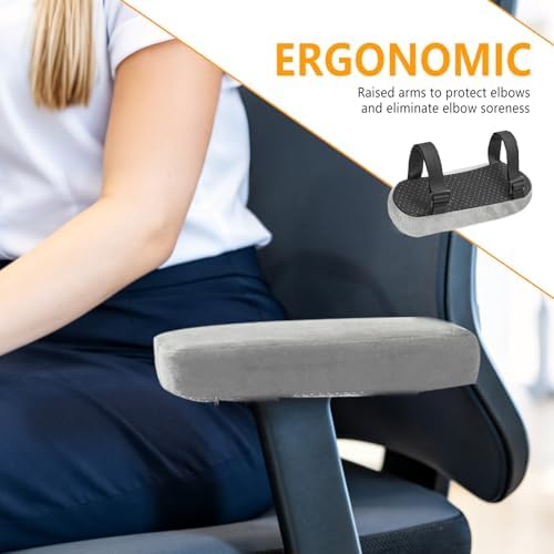 Set of 2 Soft Memory Foam Office Chair Arm Covers, Wheelchair Armrest Pads for Elbow & Forearm Pressure Relief, Chair Arm Rest Pads Cushions for for Office Desk Gaming Chair, Grey