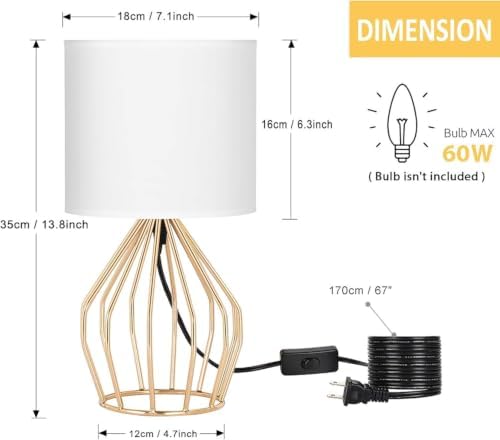 HAITRAL Gold Table Lamp - Modern Style Desk Lamp,13.8Inch,E26 Base