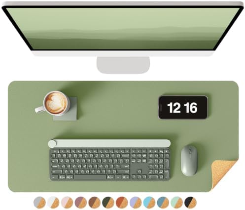 YSAGi Double-Sided Desk Pad, 23.6"x13.7"Leather Desk Mat, Eco Cork Desk Pad Protector,Large Mouse Pad,Waterproof Desk Blotter for Office/Home(Bamboo Green)