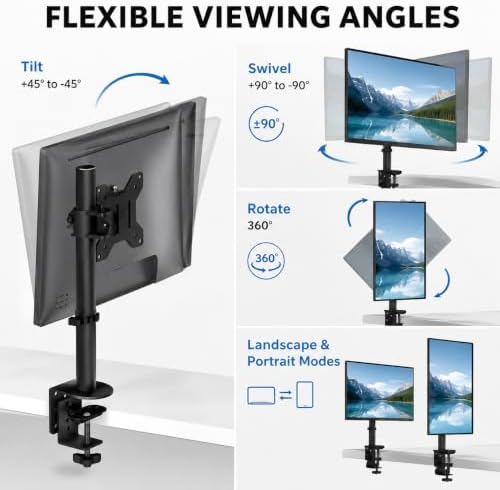 Laptop Desk Mount, Height Adjustable Laptop Stand for Desk with C-Clamp, Universal Laptop Mount Holder with Desk Extender Tray for 10-17 Inch Laptops, Space Saving Desk Accessories