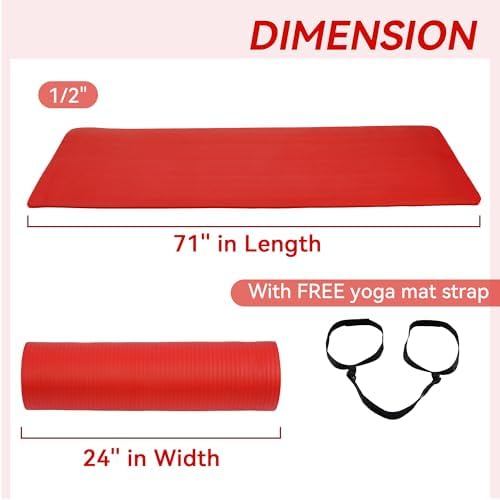 Fitvids 1/2-inch Thick High Density Exercise Yoga Mat with Carrying Strap