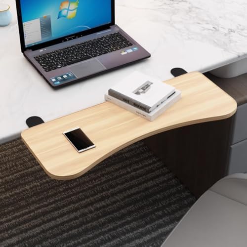 Foldable Desk Extender Tray - Curved Keyboard & Computer Arm Rest Shelf with C Clamp, Elbow Support, Portable Extension Platform, White 30x10in (75x25cm)