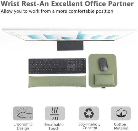 Large Mouse Pad Wrist Support Set, Bean Bag Mouse and Keyboard Wrist Rest Filled Ergo Beads, Easy Typing Gaming Home Office (Light Army Green)