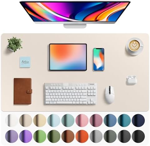 Aothia Faux Leather Desk Mat - Large Mouse Pad, Non-Slip PU Leather Blotter, Waterproof Writing Surface for Office and Home (Eggshell, 40" x 24")