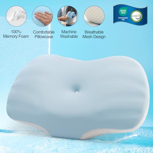 JOYENERGY Cervical Pillow or Neck Support, Ergonomic Contour Side Sleeper Pillows for Adults, Memory Foam Orthopedic Cervical Shape Gently Cradles Head for Sleeping Back Stomach Sleepers