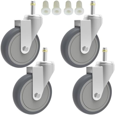 RILIDRI 5-Inch Swivel Caster Wheels, 7/16-Inch Stem Diameter Rubber Wheel, Heavy Duty TPR Thermoplastic Rubber Replacement Wheels, 225-lb per Wheel- 4 Pack