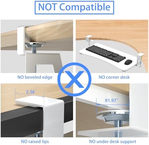 suptek Keyboard Tray Under Desk Pull Out with C Clamp Mount, Computer Keyboard & Mouse Tray, 25.6 (30 Including Clamps) x 11.8 inch Slide-Out Platform Computer Drawer for Typing, White, DSF1W