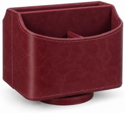 UnionBasic Rotating Desk Organizer, 360 Desk Spinning Caddy, Desktop TV Guide/Mail/Media/Remote Controller Holder Organizer, Burgundy - Printed Oil Leather