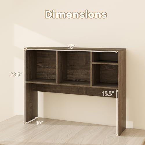 GIANTEX Desktop Bookshelf, Countertop Storage Hutch with 4 Shelves for Computer Desk, Dressing Tabletop Display Rack, Multipurpose Desk Hutch Storage Organizer for Home Office Dorm (Grey Oak)