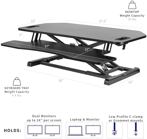 VIVO Black 38 in Corner Standing Desk Converter, DESK-V000KL