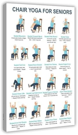 Chair Yoga for Seniors Seated Chair Exercises 16 Pose Gentle Yoga Chart for Older Adults Workout Canvas Poster Bedroom Decor Room Decor Frame 16x24inch