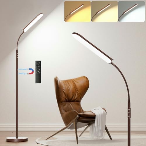 Yikuneng Dimmable LED Floor Lamp, Super Bright Reading Lamps Floor Standing lamp with Remote & Touch Control, Stepless Dimming & 2700K-6500K Color Temperature, for Living Room Bedroom Office, Brown