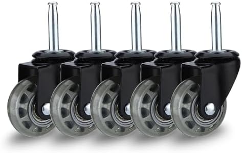 2 inch Floor Friendly Rubber Caster Wheels, Furniture Swivel Casters Set of 5, 5/16" x 1 1/2" (7.9 x 38mm) Wheels Grip Neck Stem Castors with Sockets for Furniture, Vac, Wet Dry Vacuums Caster