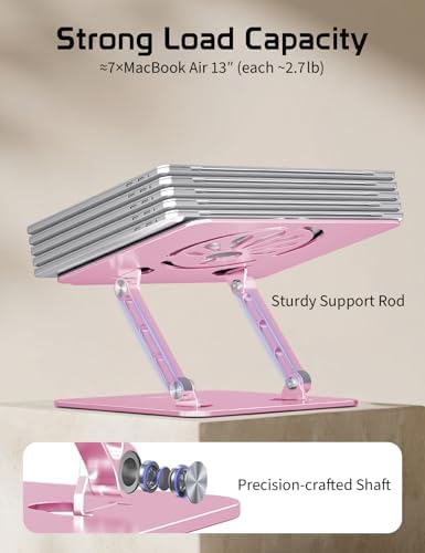 Adjustable Aluminum Laptop Stand for Desk,Ergonomic Riser, Pink