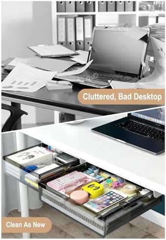 Under Desk Drawer Set of 2, Smooth Slide-Out Storage (Medium/Small), Thick PET Material, For Home Office, Desk & Coffee Table