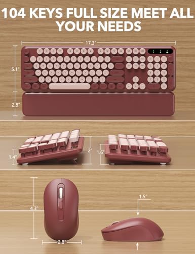 Wireless Keyboard and Mouse Combo, Cute Typewriter, Magnetic Wrist Rest