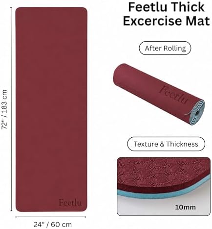 Extra Thick 10mm Yoga Mat, 72" x 24", Non-Slip with Carry Strap