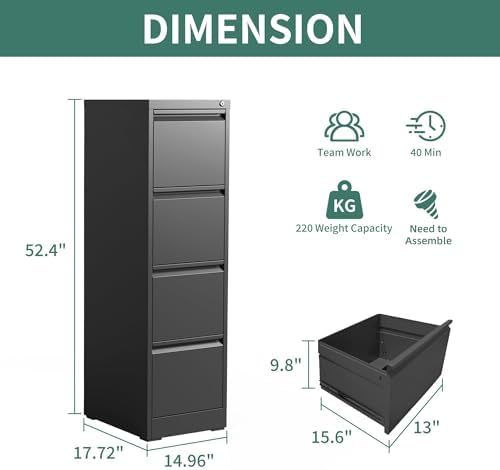 4 Drawer File Cabinet with Lock,Metal File Cabinet for Home Office