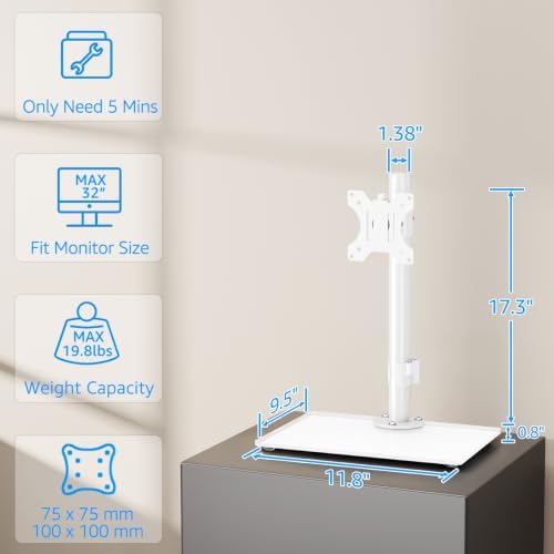 MOUNTUP Monitor Stand for Desk, Freestanding Monitor Mount Fits 13-32 inch Screen up to 19.8 lbs, Screen Stand with Swivel, Height, Rotation Adjustment, VESA Mount 100 x 100mm, 75 x 75mm