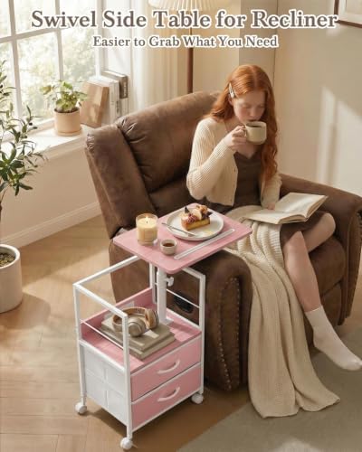 Faesun Night Stand with Charging Station & Swivel Top, Pink