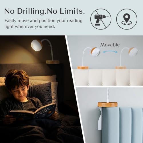 Solfres Patented Innovative Design Headboard Reading Light. No Drilling Book Light for Bedtime Reading. Dimmable LED Book Reading Lamp with Bulb. Movable & Flexible, Burlywood