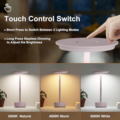 2 Pack Cordless Table Lamps Rechargeable, 5000mAh LED Table Light
