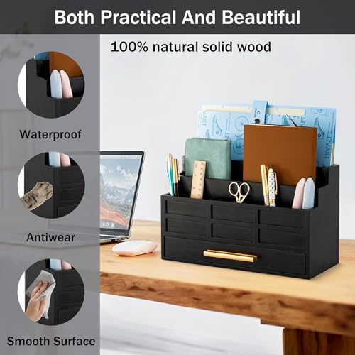 Desk Organizer with Drawer, Countertop Bill Mail Organizer and File Storage
