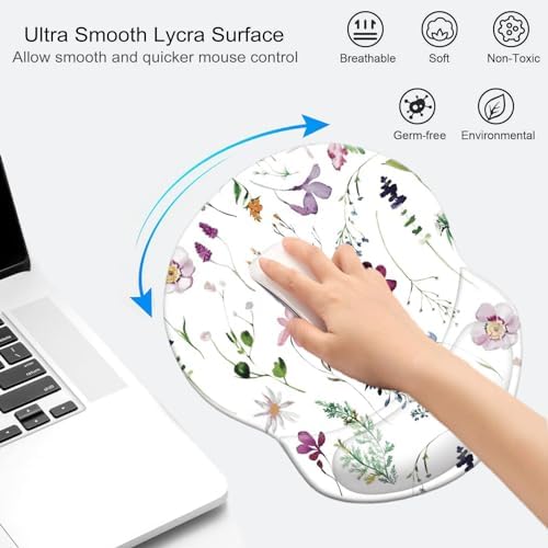 Mouse Pad with Wrist Support, Non Slip Mousepad Wrist Rest for Office, Computer, Laptop & Mac-Comfortable & Lightweight Ergonomic Support Mouse Mat(DL-Watercolor Flower)