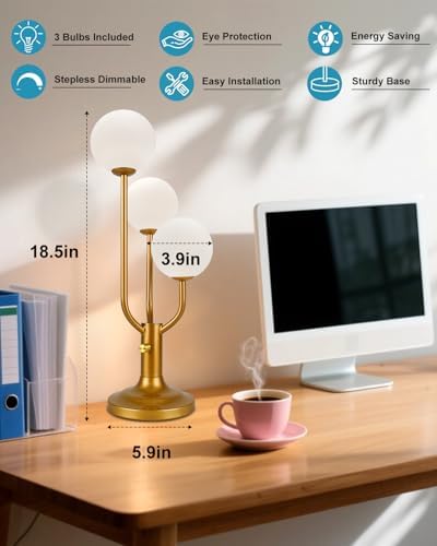 Lightdot Gold Globe Table Lamp for Bedroom Gift G9 Bulbs Included Dimmable